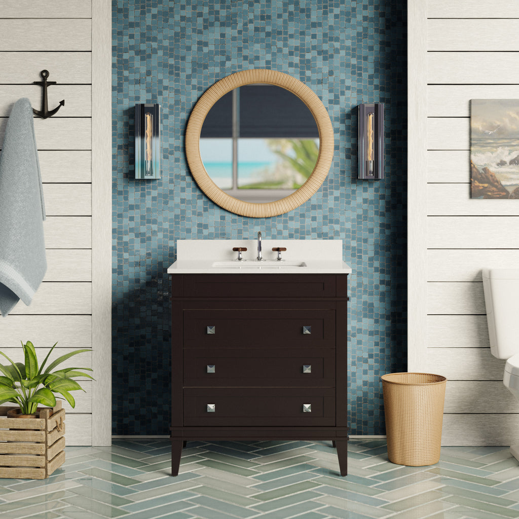 Eleanor 30" Freestanding Powder Room Bathroom Vanity with Quartz Top ...