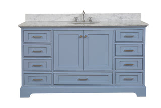 Harper 60-inch Single Vanity Powder Blue Cabinet Carrara Marble Top - Front