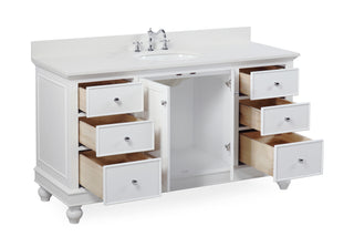 Bella 60-inch Single Vanity White Cabinet Quartz Top Interior