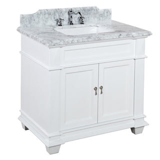 Elizabeth 36" White Bathroom Vanity with Carrara Marble Top