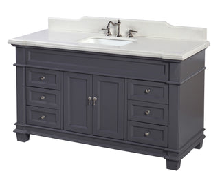 Elizabeth 60" Charcoal Gray Bathroom Vanity with Quartz Top - Side