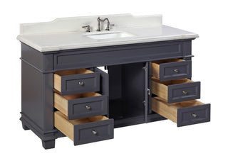 Elizabeth 60" Charcoal Gray Bathroom Vanity with Quartz Top - Interior