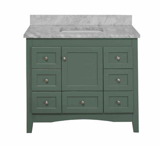 Abbey 42-inch Shaker Bathroom Vanity Green Cabinet Marble Top - Front