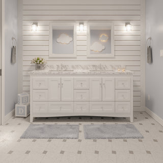 Abbey 72-inch bathroom vanity with white cabinet and Carrara marble top