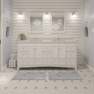 Abbey 72-inch bathroom vanity with white cabinet and quartz top