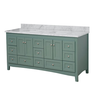 Abbey 72-inch Double Sink Vanity Sage Green Cabinet Carrara Marble Top - Side