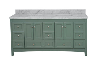 Abbey 72-inch Double Sink Vanity Sage Green Cabinet Carrara Marble Top - Front