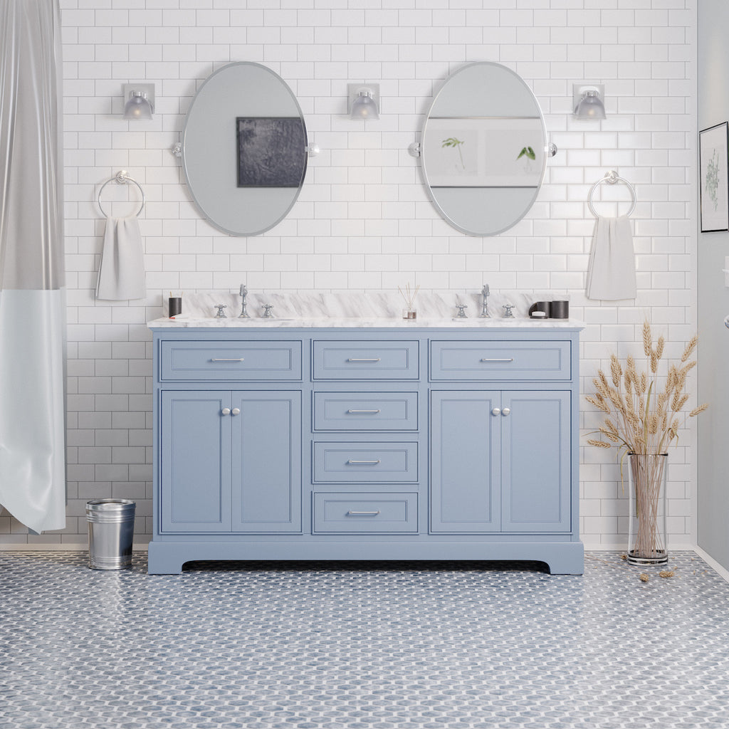 Aria 60 Double Sink Bathroom Vanity with Carrara Marble Top –  KitchenBathCollection