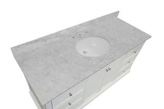 Bella 60-inch Single Bathroom Vanity White Cabinet Carrara Marble Countertop