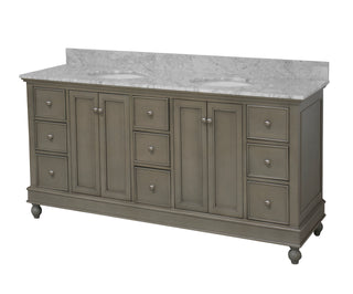 Bella 72-inch Double Sink Weathered Gray Bathroom Vanity Carrara Marble Top - Side