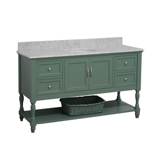 Beverly 60-inch Single Vanity Green Cabinet Marble Top