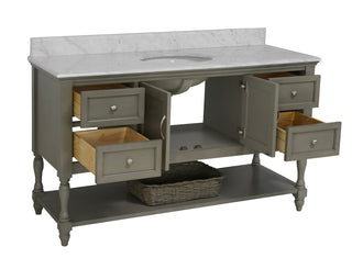 Beverly 60-inch Single Vanity Weathered Gray Cabinet Open