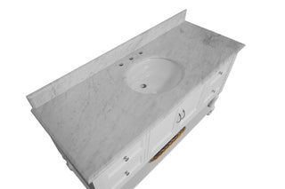 Beverly 60-inch Single Sink White Vanity Carrara Marble Countertop