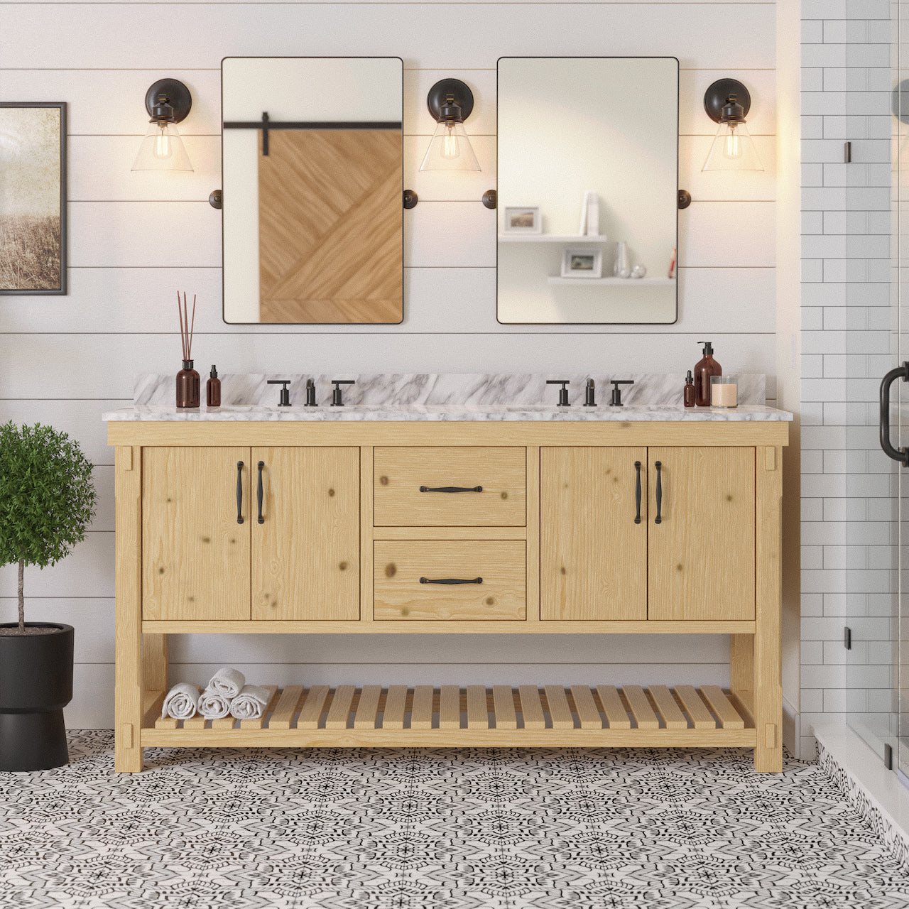 birmingham 72" rustic double sink bathroom vanity natural wood