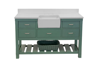 Charlotte 60-inch Single Farmhouse Vanity Sage Green Cabinet Quartz Top - Front