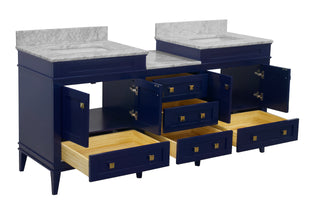 Eleanor 72" Double Bathroom Vanity Royal Blue Cabinet Carrara Marble - Interior