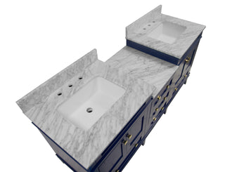 Eleanor 72" Double Bathroom Vanity Royal Blue Cabinet Carrara Marble - Countertop