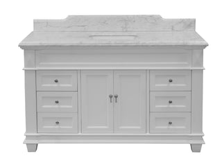 Elizabeth 60-inch Single Vanity White Cabinet Carrara Top - Front
