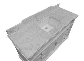 Elizabeth 60-inch Single Vanity White Cabinet Carrara Top - Countertop