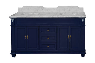 Elizabeth 72-inch Double Sink Blue Bathroom Vanity Carrara Marble Top - Front