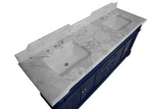 Elizabeth 72-inch Double Sink Blue Bathroom Vanity Carrara Marble Top - Countertop