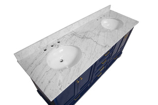 Harper 72-inch Double Sink Blue Bathroom Vanity Carrara Marble Top - Countertop