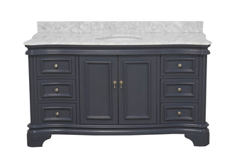 Katherine 60-inch Traditional Single Vanity Charcoal Gray Cabinet Marble Top - Front