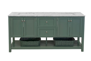 Lakeshore 72" Modern Green Open Shelf Vanity Marble Top - Front