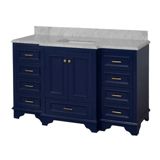 Nantucket 60 Single Bathroom Vanity Traditional Blue Cabinet with Carrara Marble - Side