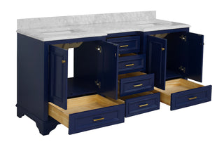 Nantucket 72-inch Traditional Double Vanity Blue Cabinet Carrara Marble Top - Interior