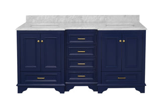 Nantucket 72-inch Traditional Double Vanity Blue Cabinet Carrara Marble Top - Front