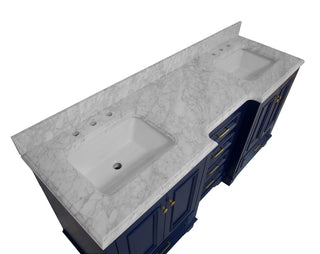 Nantucket 72-inch Traditional Double Vanity Blue Cabinet Carrara Marble Top - Countertop