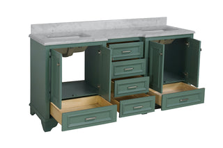 Nantucket 72-inch Traditional Double Vanity Green Cabinet Carrara Marble Top - Interior
