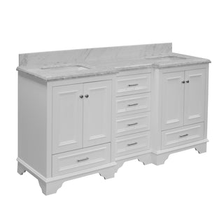 Nantucket 72-inch Traditional Double Vanity White Cabinet Carrara Marble Top - Side