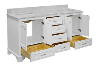 Nantucket 72-inch Traditional Double Vanity White Cabinet Carrara Marble Top - Interior