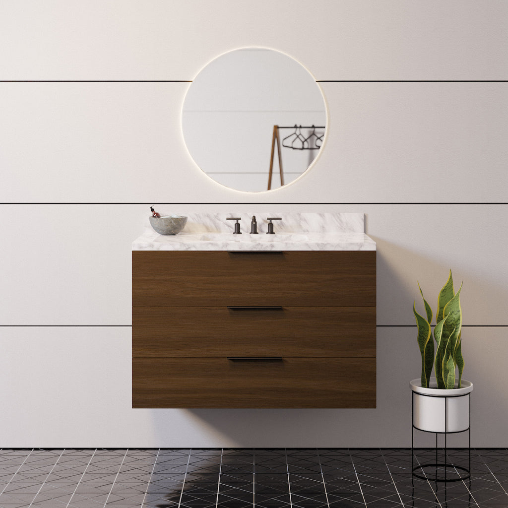 Oslo 36" Wall Mounted Floating Vanity Solid Wood & Marble Top