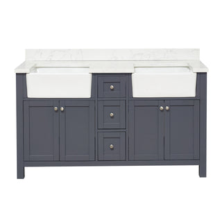 Yorkshire 60-inch Farmhouse Double Vanity with Engineered Marble Top