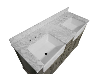 Zelda 60-inch Double Farmhouse Vanity with Carrara Marble Top