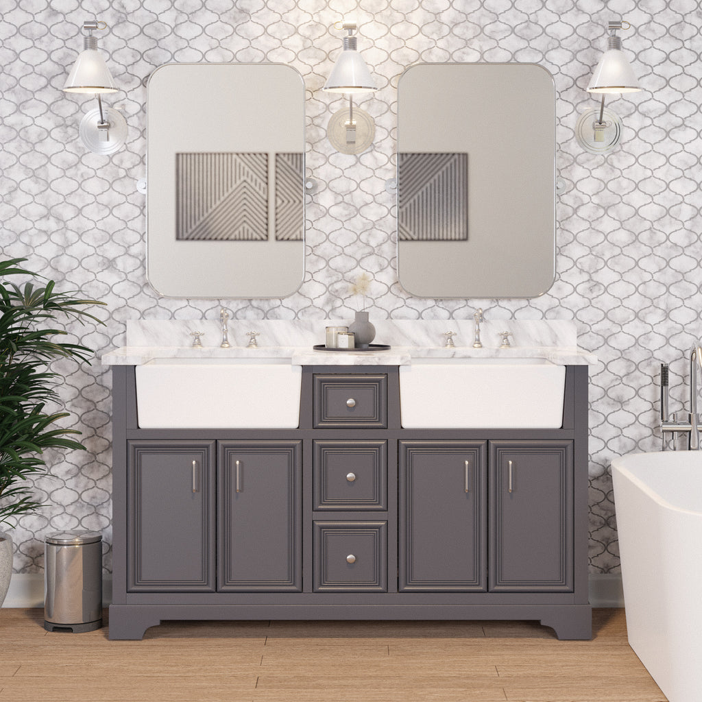 Farmhouse 60 in Double Sink Bathroom Vanity in Grey