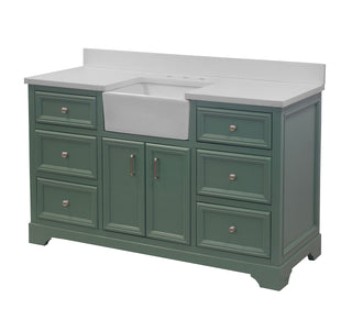 Zelda 60-inch Farmhouse Bathroom Vanity Green Cabinet Quartz Top - Side