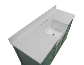 Zelda 60-inch Farmhouse Bathroom Vanity Green Cabinet Quartz Top - Countertop