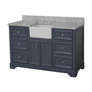 Zelda 60 Single Farmhouse Bathroom Vanity Gray Cabinet Marble Top - Side