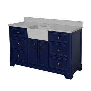 Zelda 60-inch Farmhouse Bathroom Vanity Blue Cabinet Quartz Top - Side
