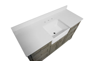 Zelda 60-inch Farmhouse Bathroom Vanity Weathered Cabinet Quartz Top - Countertop