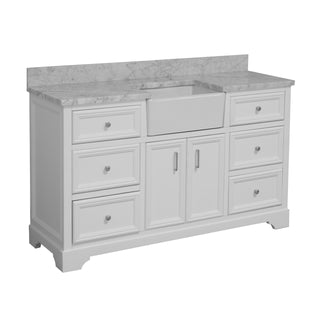 Zelda 60 Single Farmhouse Bathroom Vanity White Cabinet Marble Top - Side