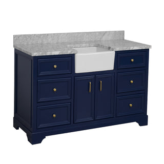Zelda 60 Single Farmhouse Bathroom Vanity Blue Cabinet Marble Top - Side