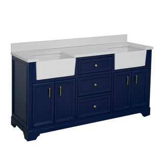 Zelda 72-inch Double Farmhouse Vanity Blue Cabinet Quartz Top - Side
