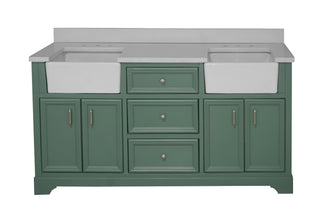 Zelda 72-inch Double Farmhouse Vanity Green Cabinet Quartz Top - Front