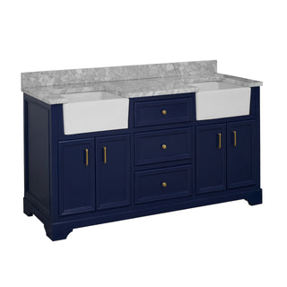 Zelda 72-inch Double Farmhouse Vanity Blue Cabinet Marble Top - Side