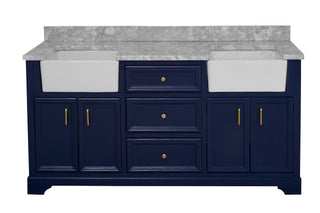 Zelda 72-inch Double Farmhouse Vanity Blue Cabinet Marble Top - Front